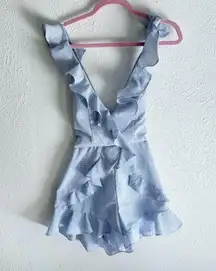 Hello Molly Blue Ruffle Backless Romper Size Medium