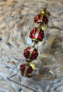 Whimsical Gold Tone and Red Enamel Ladybug Bracelet