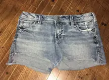 Silver cutoff denim western shortie shorts