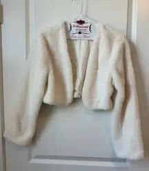 White faux fur cropped jacket