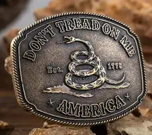 America Don't Tread On Me Gadsden Flag Snake Belt Buckle Antique Bronze Tone