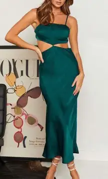 Beginning Boutique  forgiveness cut out satin dress in emerald