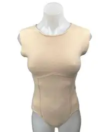 12th Tribe Cream Yellow Sleeveless Stretch Knit Bodysuit Thong Tank Top Size S