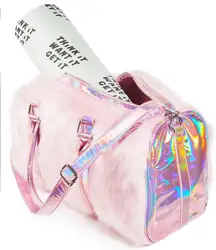 Sugar Thrillz Dolls Kill Shagadelic Pink Fluffy Holographic Weekender Bag