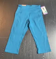 Athletic Works Womens Capri Leggings Teal Blue Pockets XS Cropped NWT