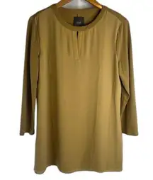 Lysse' New York Mustard‎ Neutral Two Tone Soft Keyhole Pullover Tunic Top Sz SM