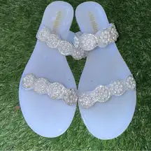 Olivia Miller Jelly Sandals Faux Pearl White/Silver Embellishment Size 39