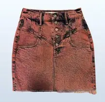 MOTHER Superior Swooner Distressed Hem A-Line Denim Acid Wash Skirt, Women’s 24