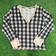 Y2K Victoria Secret pink and black plaid long sleeve thermal PJ shirt (XL)