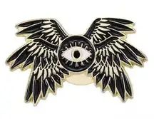 Evil Eye Feather Winged Lapel Pin Brooch- Black & Gold Total Statement Piece NWT