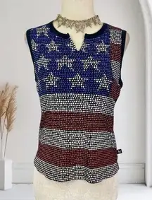 Vintage Made in USA Red White Blue Stars American Flag Sparkly Baby Tee Top L