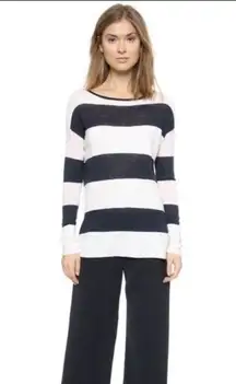 Vince Ottoman Striped Boatneck Long Sleeve Sweater White Blue Women’s Size XS