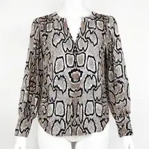 Cabi Serpentine Blouse Beige Brown Snakeskin Print Long Sleeve Womens S Pullover
