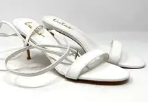 Lulus White Almond Toe Faux Leather Ankle Wrap Bridal Summer Heels 10