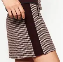 ZARA Maroon & Ecru Houndstooth Wool Mini Skirt Size M