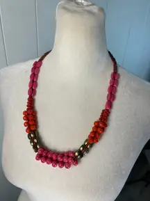 Boho 24" Necklace in pink, orange, and metallic-colored beads and is adjustable