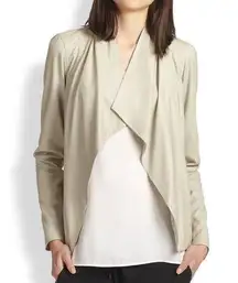 Vince Draped Open Front Genuine Leather Jacker Cream Women's S