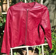 Burgundy Lambskin Leather Jacket - Size L