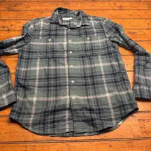Aeropostale Plaid Flannel Long Sleeve Button Up Shirt Green Navy Women's Small