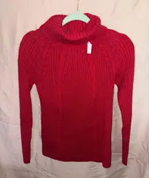 Red textured turtle neck sweater