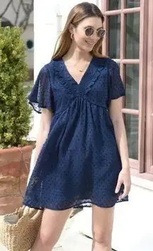 Small Navy Ruffle Polka Dot Mini Dress