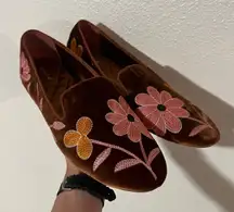 Birdies The Starling Flats Cider Fall Floral Velvet Embroidered Slip On 12