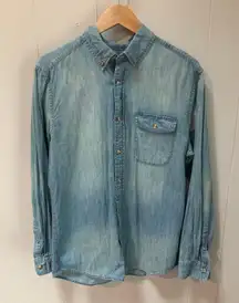 Gap Chambray Denim Long Sleeve Slim Fit Button Up Blouse Single Pocket Large