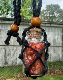 Carnelian Agate Crystal Jar Hemp Necklace