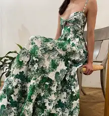 CARA CARA Green Delilah Tiered Floral Print Cutout Maxi Dress S