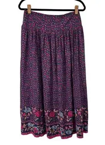 Natural Life Blue Pink Floral High Side Slit Addie Midi Skirt Sz L Women’s