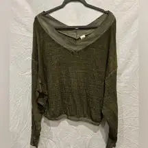 Free People Oversized Waffle Top | Size Medium | Army Olive Green | Barely Worn