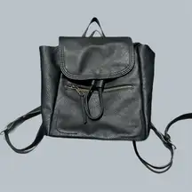 Black Faux Leather Mini Backpack Bag Pockets Zipper bronze travel work school