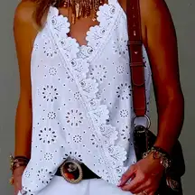 Fashionable Solid Halter Top with Eyelet Embroidery - Chic Tie-Back & Backless L