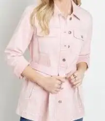 Maurices Stretch Denim Trench Jean Jacket Sz. S Belted Light Pink Cotton