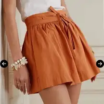 Ulla Johnson NWT 10 Jodi Belted Gathered Cotton Poplin Shorts Clay Orange Casual