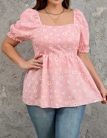 NWOT-PINK GINGHAM BABYDOLL TOP-SIZE 2X