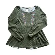 Matilda Jane Size Medium Through Generations Embroidered Green Babydoll Top