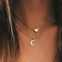 NEW‎ Dainty Gold Heart Moon Layered Necklace