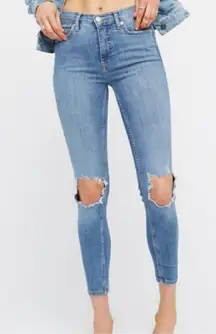 Free People Light Wash Busted Knee Destroyed Skinny Jeans Size 30 High Rise