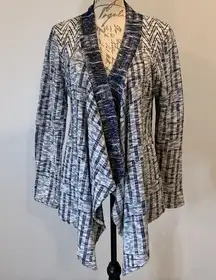 Cupio wrap open cardigan stretch waterfall draped navy white L