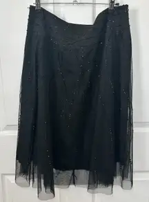 FOREVER 21 Whimsical Beaded Embellished‎ Tulle Mesh Party Midi Skirt Size Large