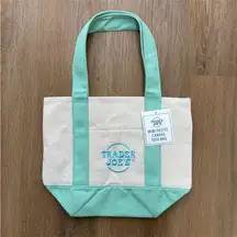 Trader Joe's Mini Tote Bag Green Pastel Canvas Limited Edition Spring