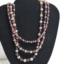 Premier Designs Triple Strand Brown/Purple Glass Bead Toggle Latch Necklace