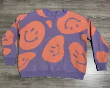 Bailey Rose Oversized Baggy Pullover Sweater Smiley Face Pink Purple Daze Knit S
