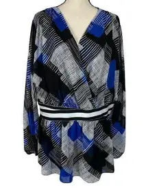 Lane Bryant SZ 22/24 Top Surplice V-Neck Empire Waist Long Sleeve Geometric