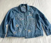 Vintage Floral Stitched Denim Jean Jacket XL