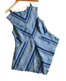 Black Label Chicos 0 Linen Top Women S‎ Blue Striped Asymmetric Coastal Resort