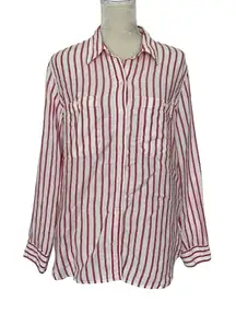 Lauren Ralph Lauren Striped 100% Linen Button Up Shirt Women’s Size XL White Red