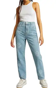 Hollister Y2K Smiley Face Light Wash Baggy Jeans Size 0/25