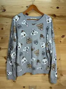 Wound Up Women's Size 2XL Gray Dog/Puppy Print Long Sleeve Sweatshirt Pullover